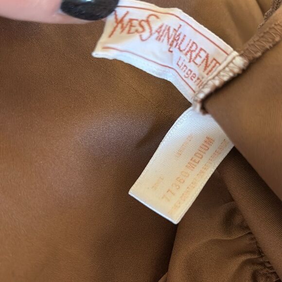 Vintage Yves Saint Laurent Lingerie Elegant Brown Silk Slip Midi Skirt - Picture 4 of 5